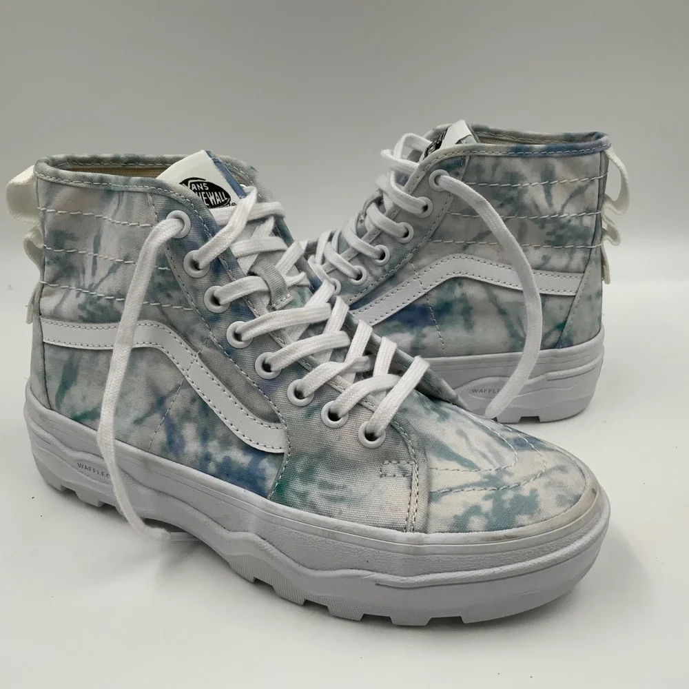 Vans Sk8-Hi Tapered Stackform Tie Dye Blue White Platform Sneakers Womens 6.5